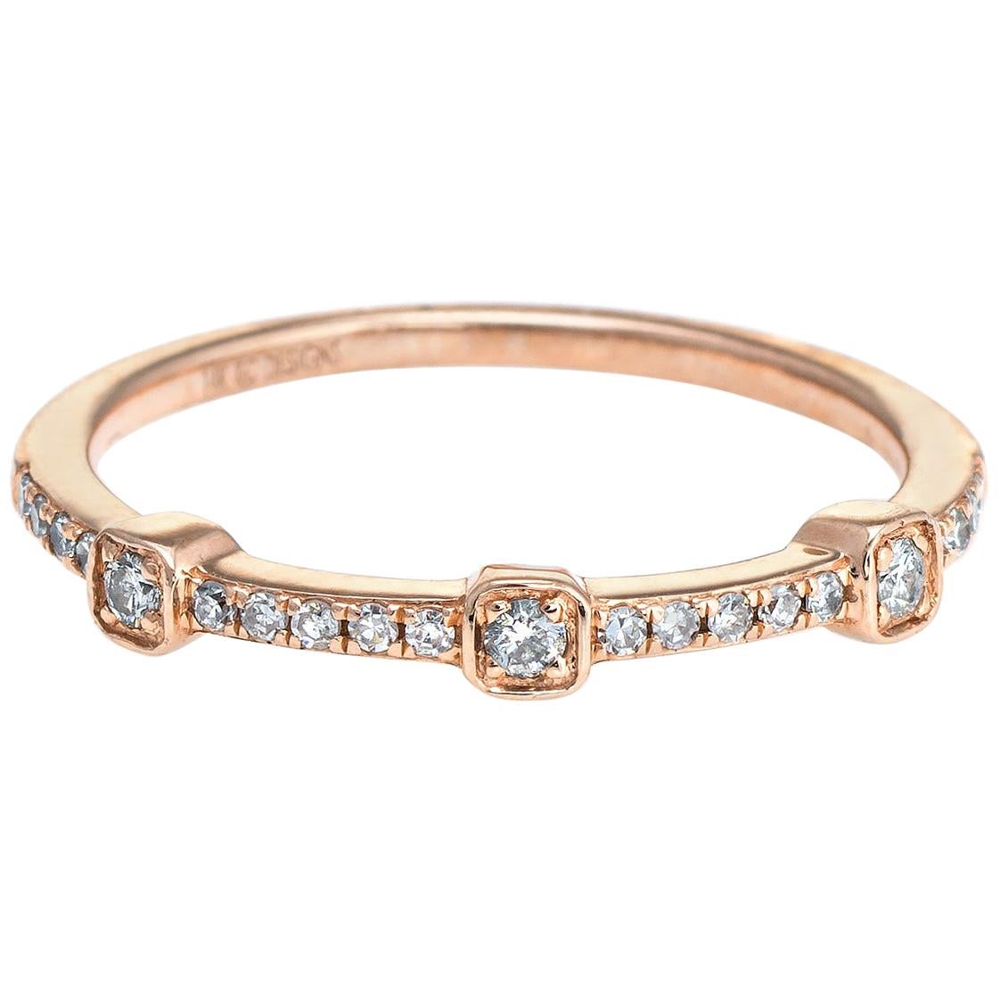 Diamond Stacking Ring 14 Karat Rose Gold Estate Fine Jewelry Wedding Band