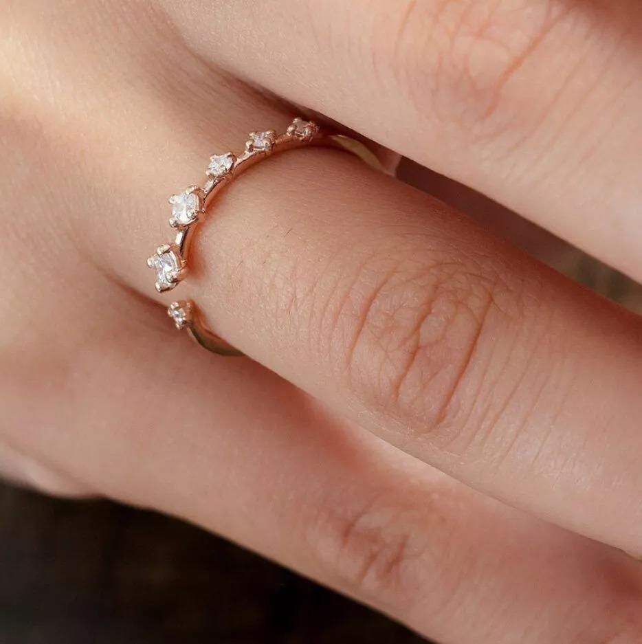 Women's or Men's Diamond Stacking Ring 14K Gold Wedding Ring For Women Gold Ring For Valentine. For Sale