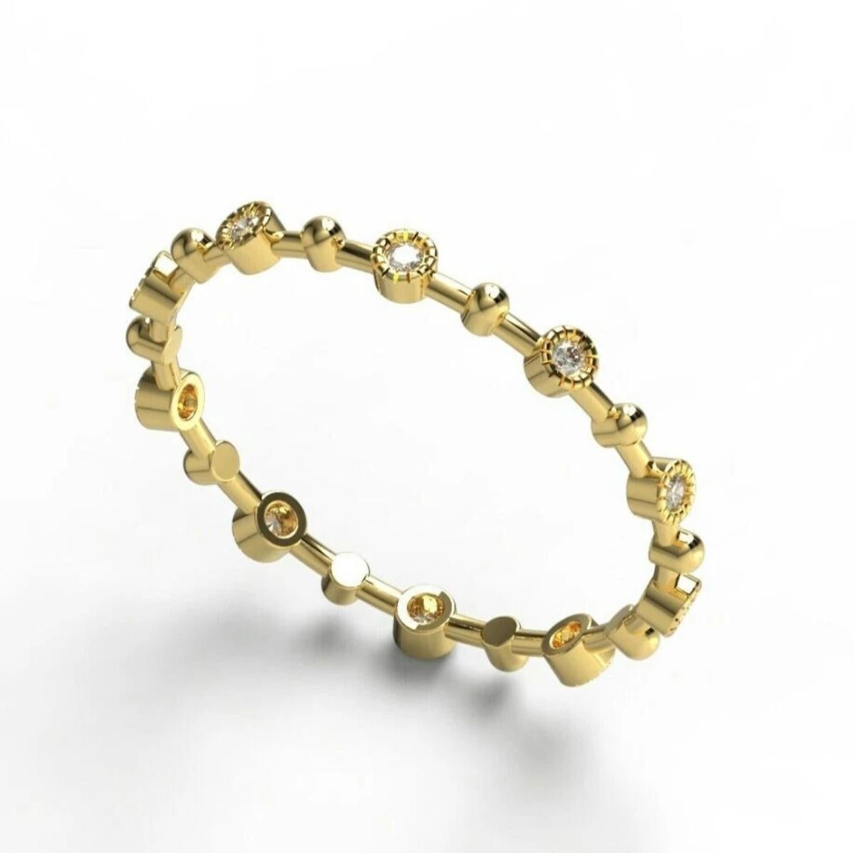 Anello impilabile con diamanti Anello a fascia per l'eternità con castone in oro massiccio 14K. in vendita 5