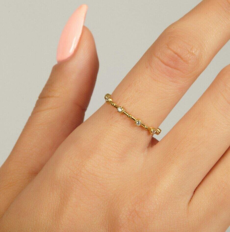 Diamond Stacking Ring 14K Solid Gold Bezel Set diamond Eternity Band Rings For Sale 6