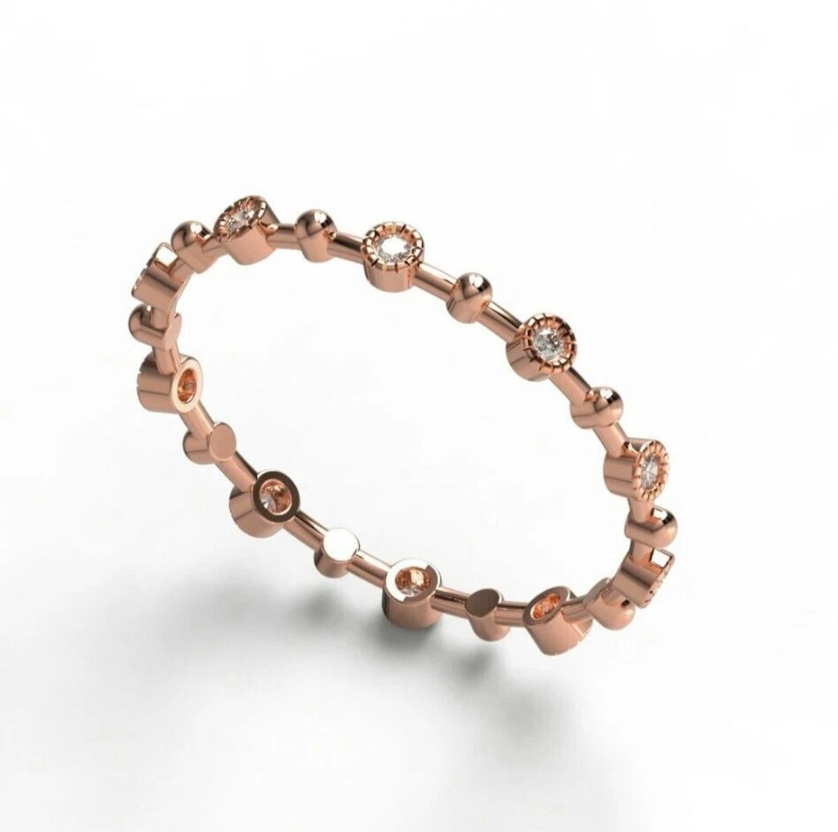 da uomo o donna Anello impilabile con diamanti Anello a fascia per l'eternità con castone in oro massiccio 14K. in vendita