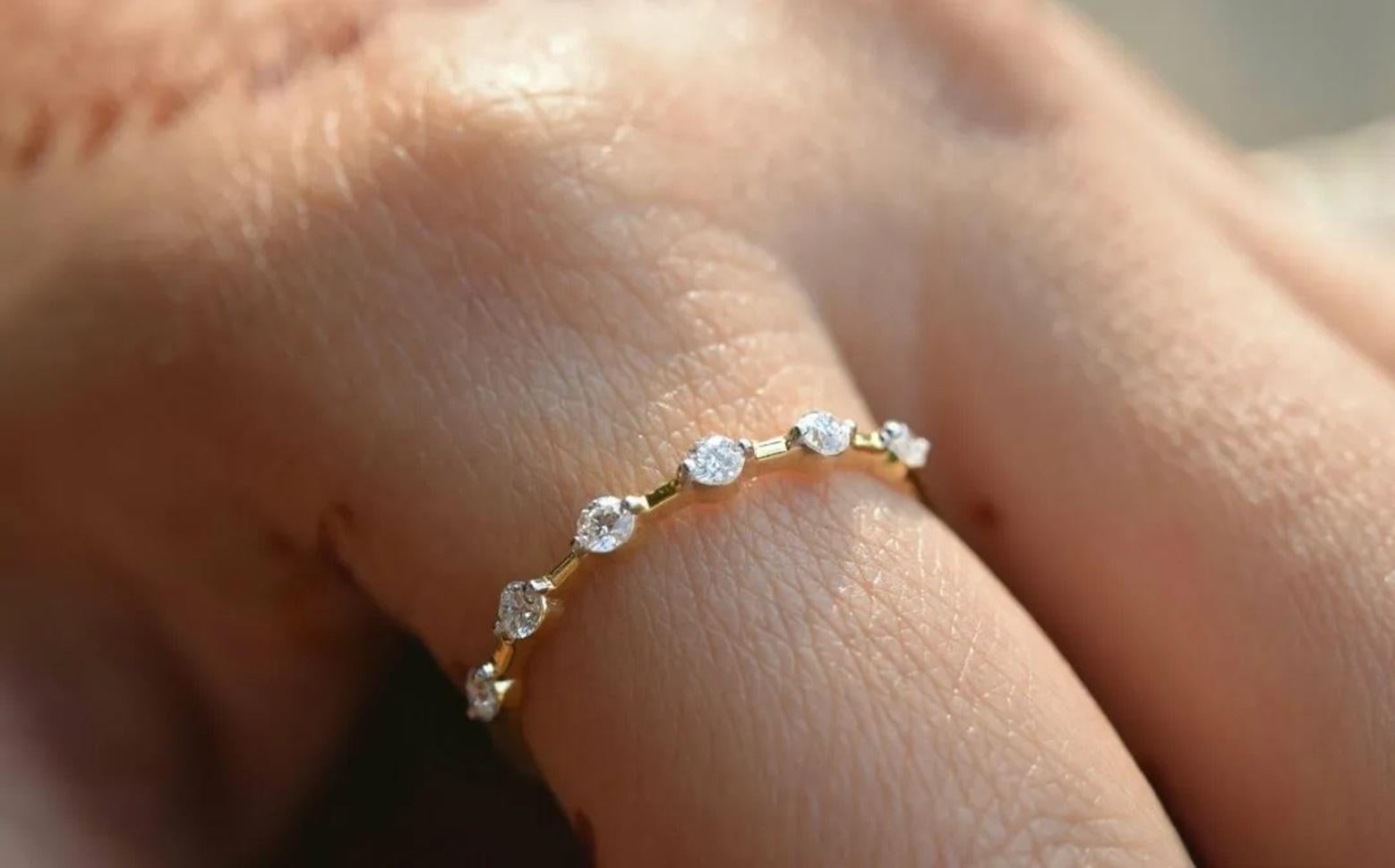 Round Cut Diamond Stacking Ring 14k Solid Gold Dainty Wedding Ring Promise Gold Band For Sale