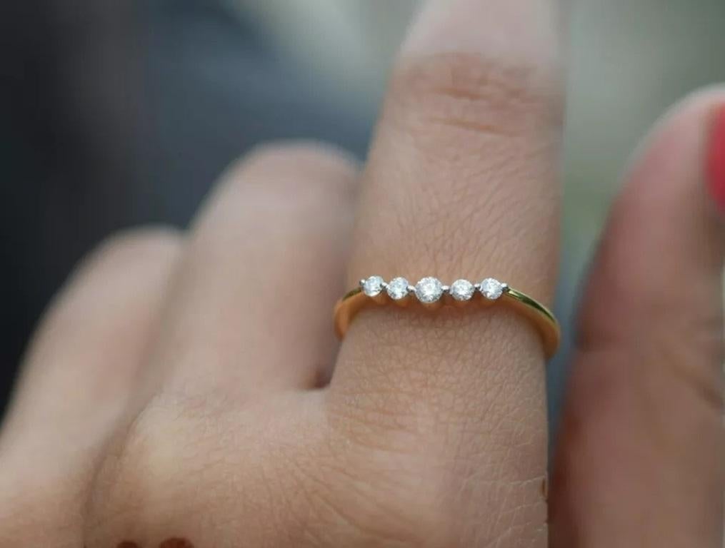 Round Cut Diamond Stacking Ring 14k Solid Gold Dainty Wedding Ring Promise Gold Band Gift For Sale