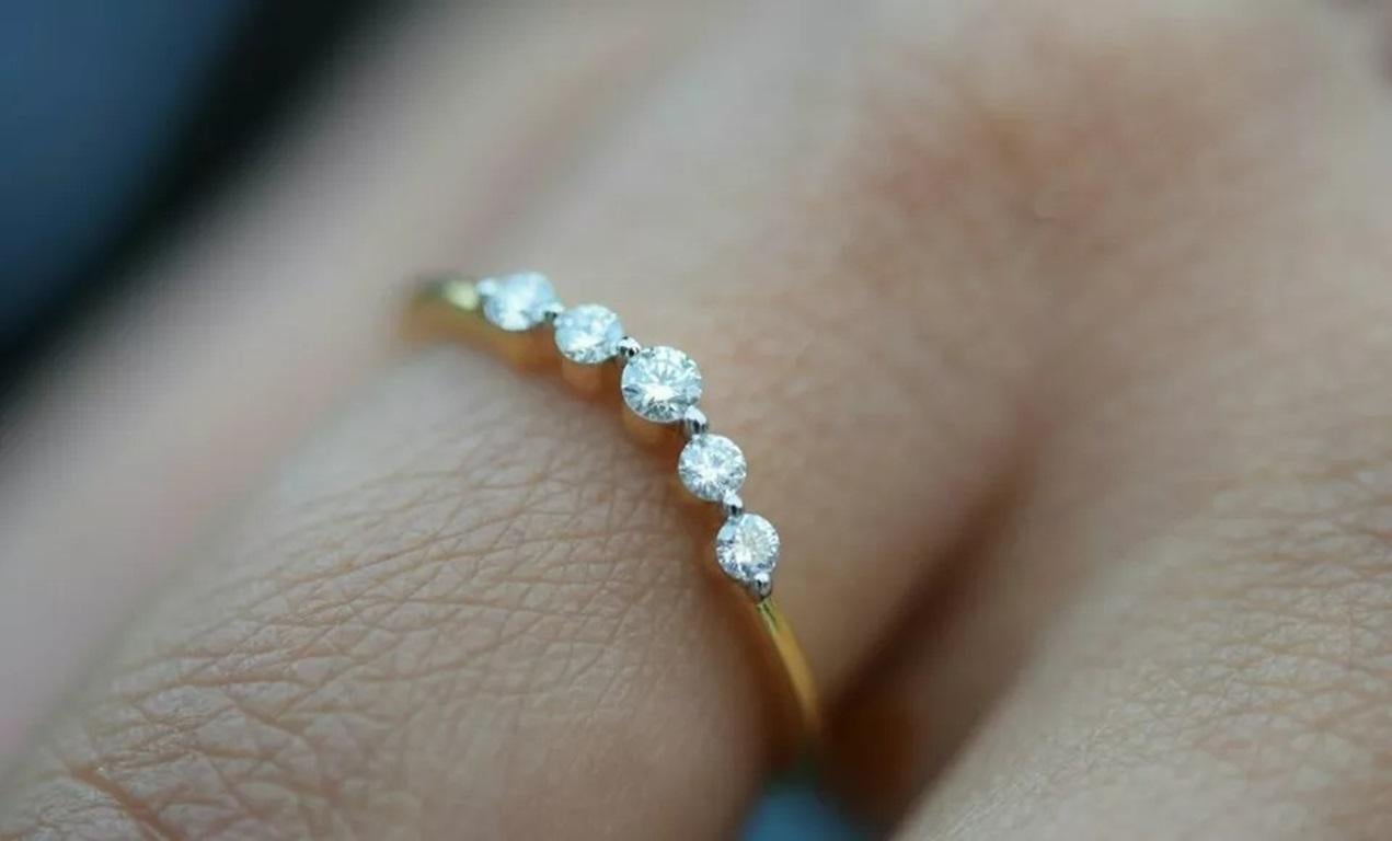 Diamond Stacking Ring 14k Solid Gold Dainty Wedding Ring Promise Gold Band Gift In New Condition For Sale In Chicago, IL