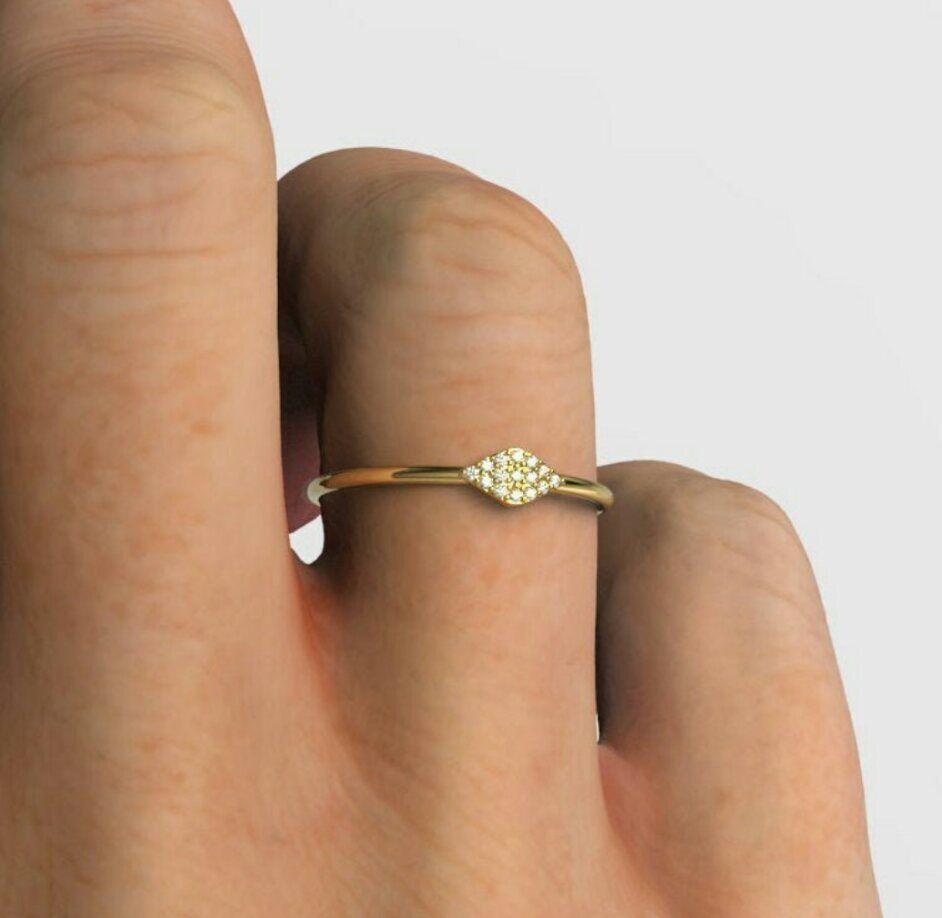 Diamond Stacking Ring 14K Solid Gold Graduation Gift For Girls diamond ring gift For Sale 4