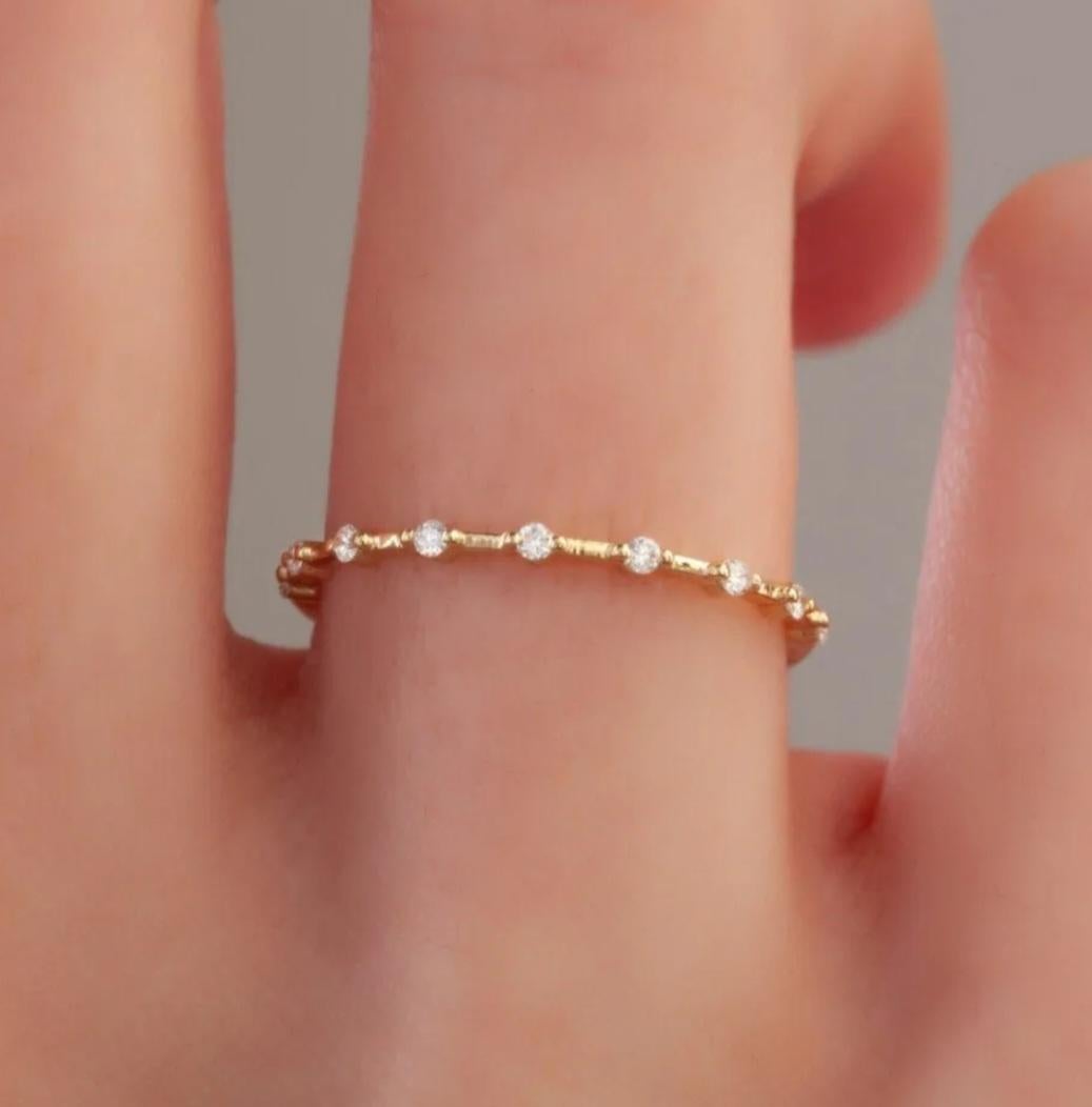 Diamond Stacking Ring 14K Solid Yellow Gold Round diamond Wedding Band Gift. For Sale 4