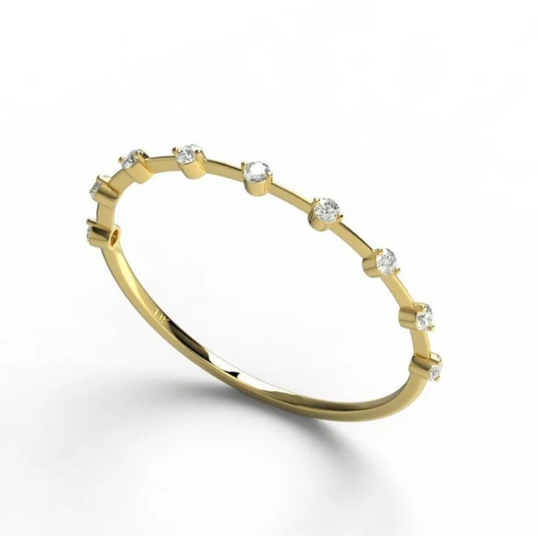 Art Deco Diamond Stacking Ring 14K Solid Yellow Gold Round diamond Wedding Band Gift. For Sale