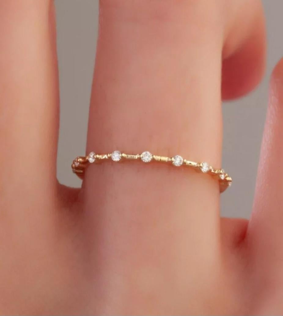 Round Cut Diamond Stacking Ring 14K Solid Yellow Gold Round diamond Wedding Band Gift. For Sale