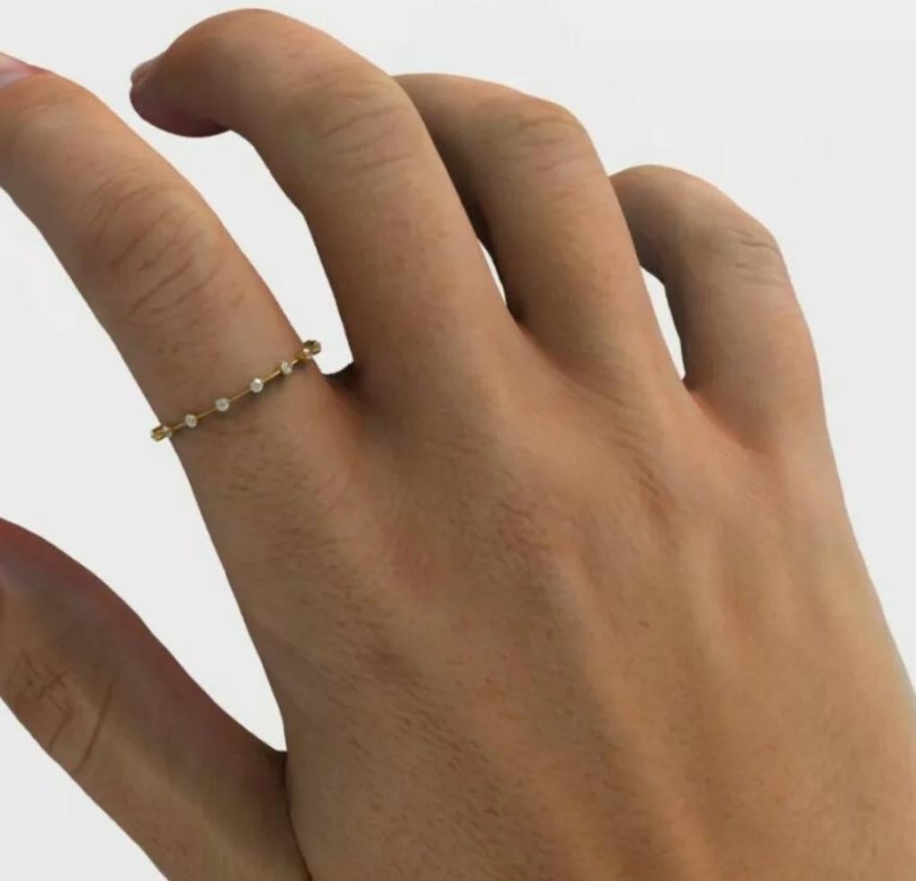Women's or Men's Diamond Stacking Ring 14K Solid Yellow Gold Round diamond Wedding Band Gift. For Sale