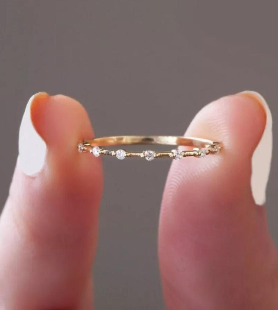 Diamond Stacking Ring 14K Solid Yellow Gold Round diamond Wedding Band Gift. For Sale 2