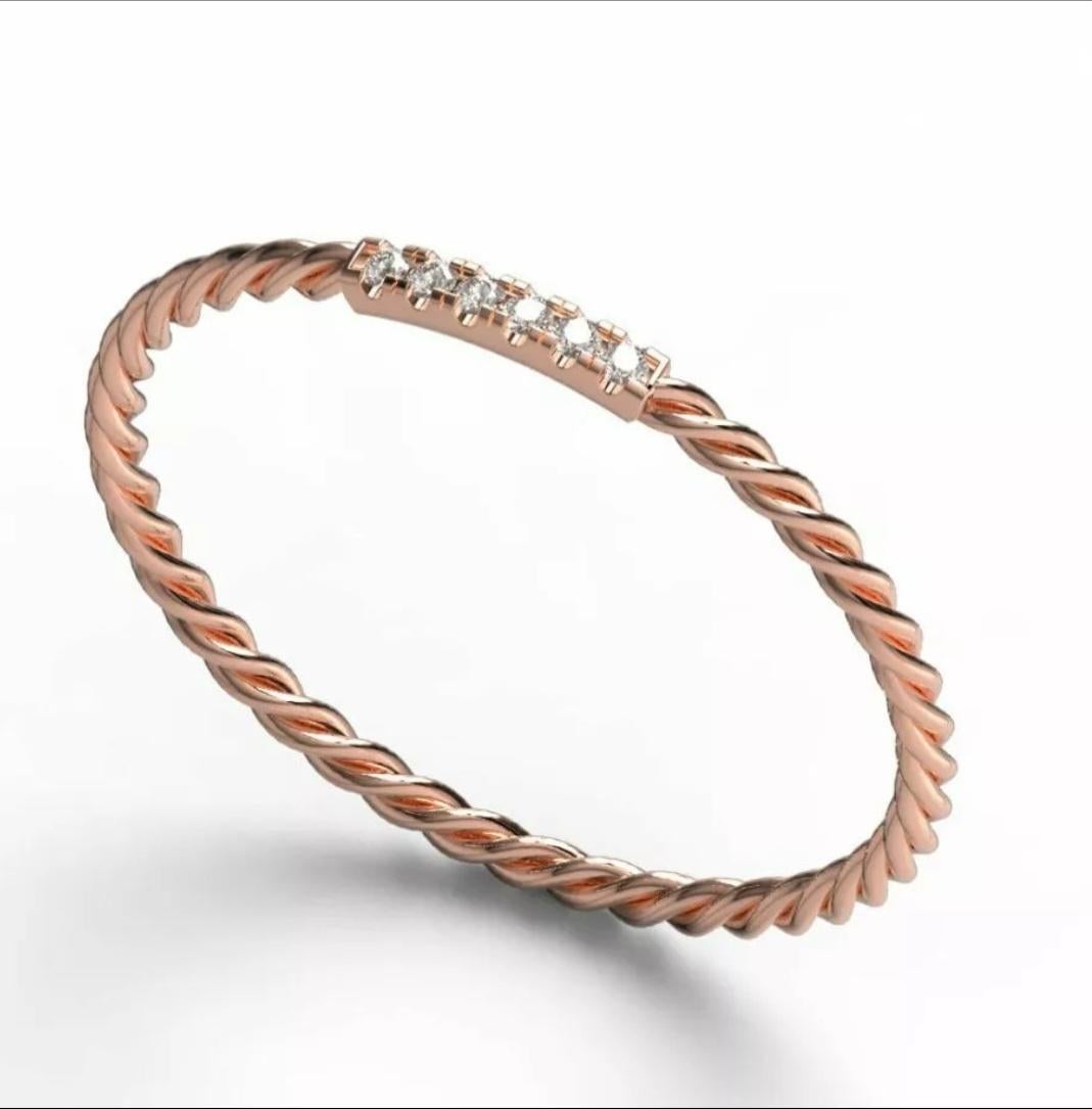 Diamant-Ehering mit Stapelring 14K Massivgold dünner Ehering, gedrehter Ring (Rundschliff) im Angebot