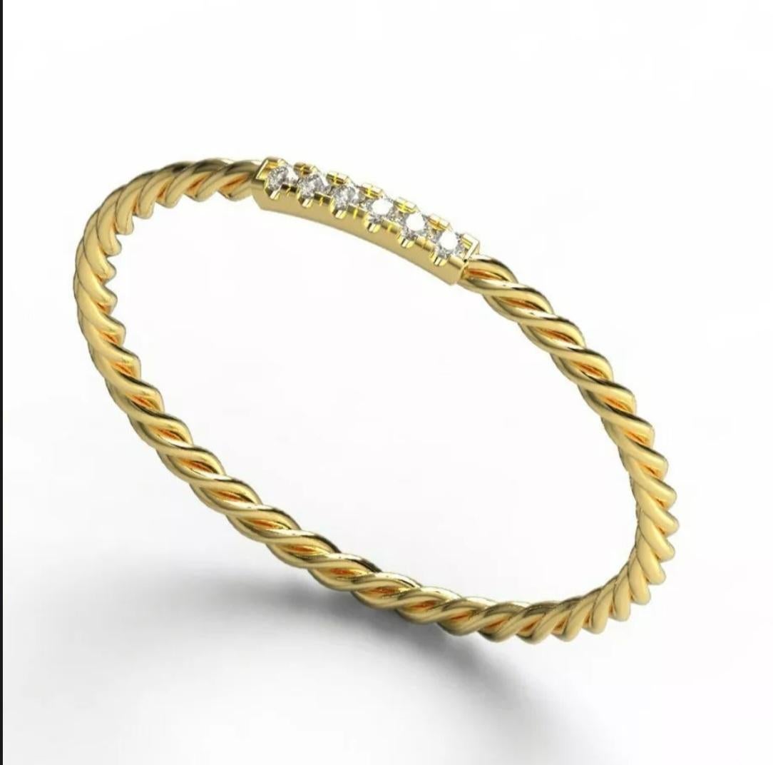 Diamant-Ehering mit Stapelring 14K Massivgold dünner Ehering, gedrehter Ring für Damen oder Herren im Angebot
