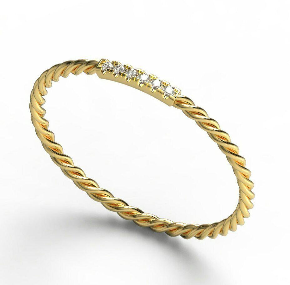 Diamond Stacking Ring Wedding Band 14K Solid Gold Thin wedding ring Twisted ring For Sale 1