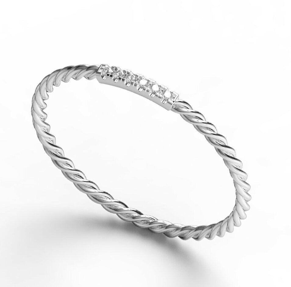 Diamond Stacking Ring Wedding Band 14K Solid Gold Thin wedding ring Twisted ring For Sale 2