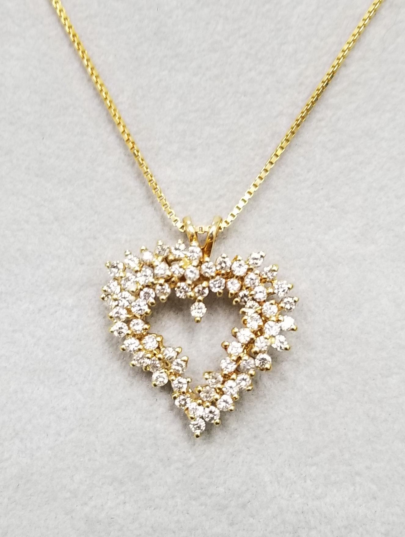 Contemporary Diamond Staggered 3-Row Heart Necklace