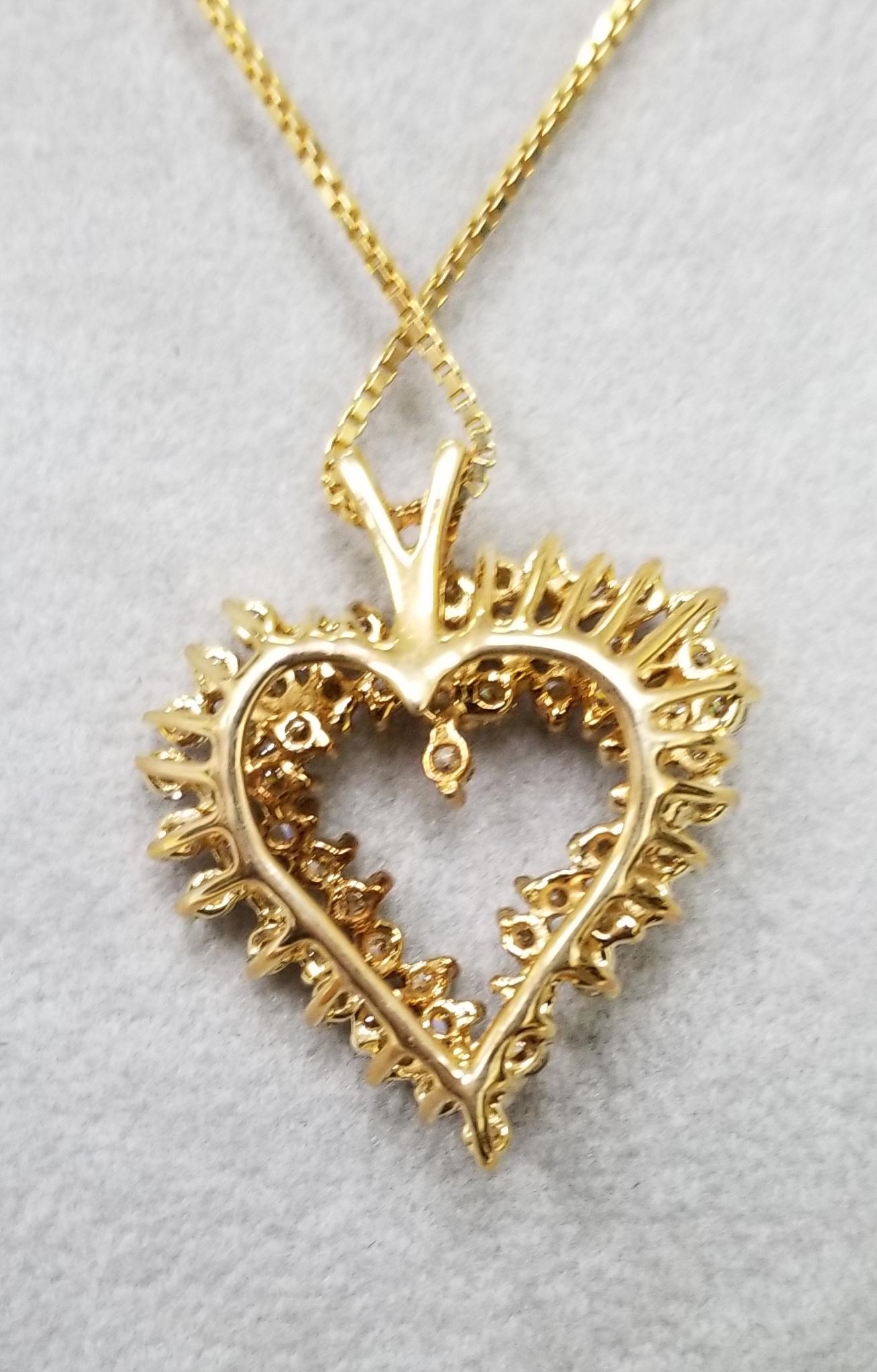 Round Cut Diamond Staggered 3-Row Heart Necklace