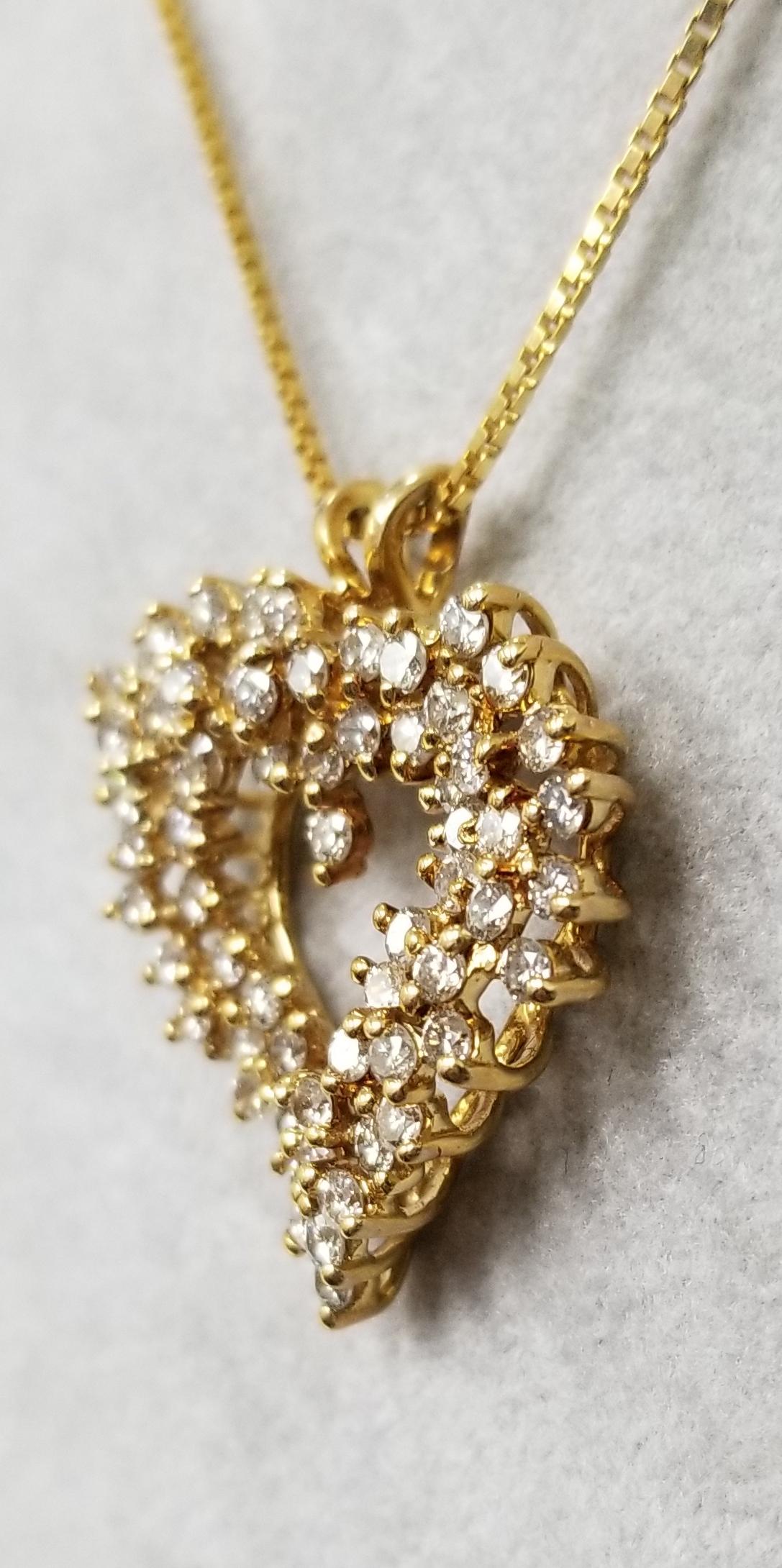 Diamond Staggered 3-Row Heart Necklace In New Condition In Los Angeles, CA