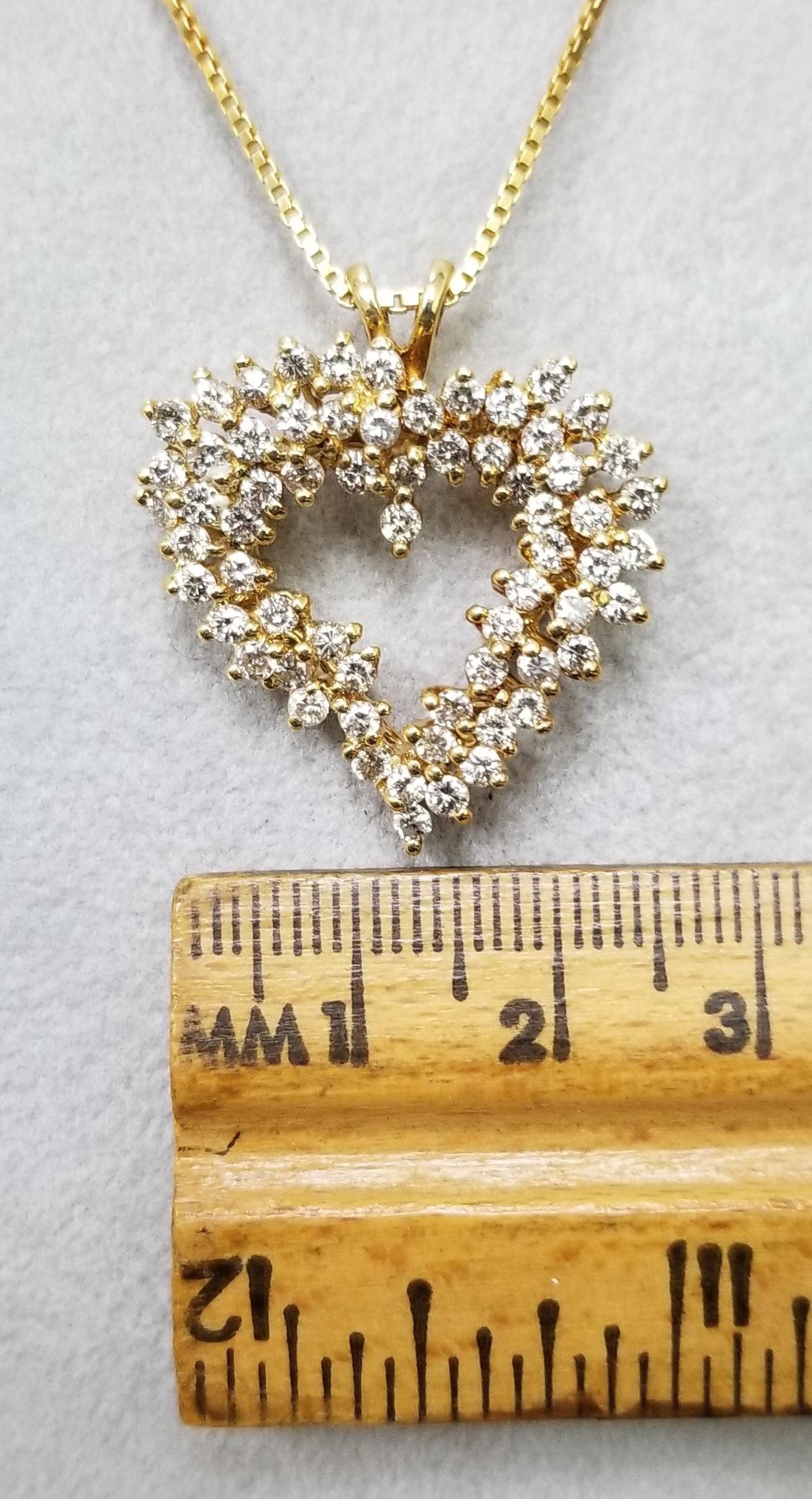 Diamond Staggered 3-Row Heart Necklace 1