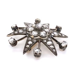 Diamond Star Brooch Pendant Sterling Silver on Gold Estate Fine Jewelry