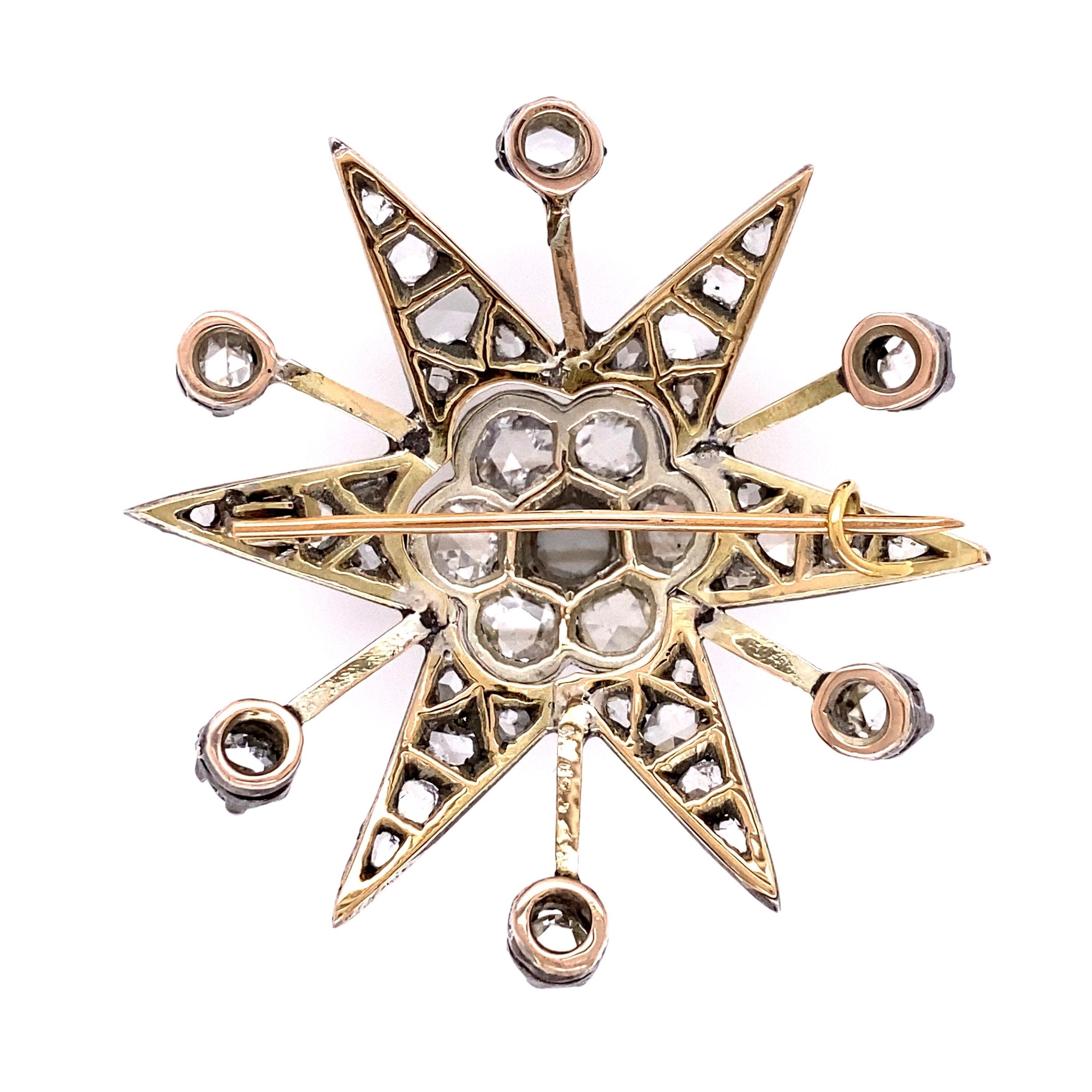 Victorien Pendentif broche étoile en argent sterling sur or Estate Fine Jewelry avec diamant en vente