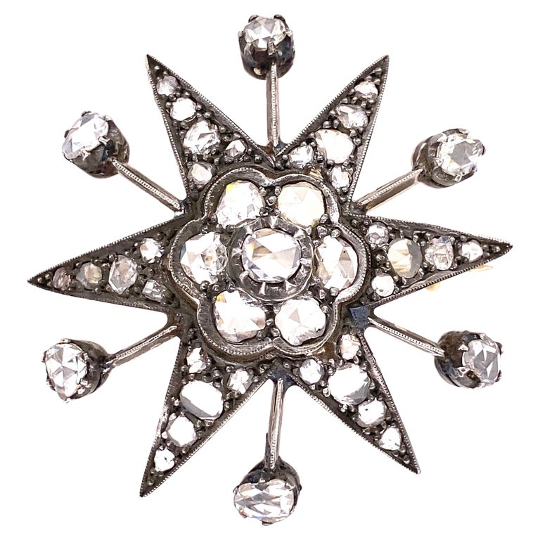 Diamond Star Brooch Pendant Sterling Silver on Gold Estate Fine