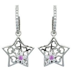 Pendientes de aro con diamantes y zafiros rosas en oro blanco de 18 quilates