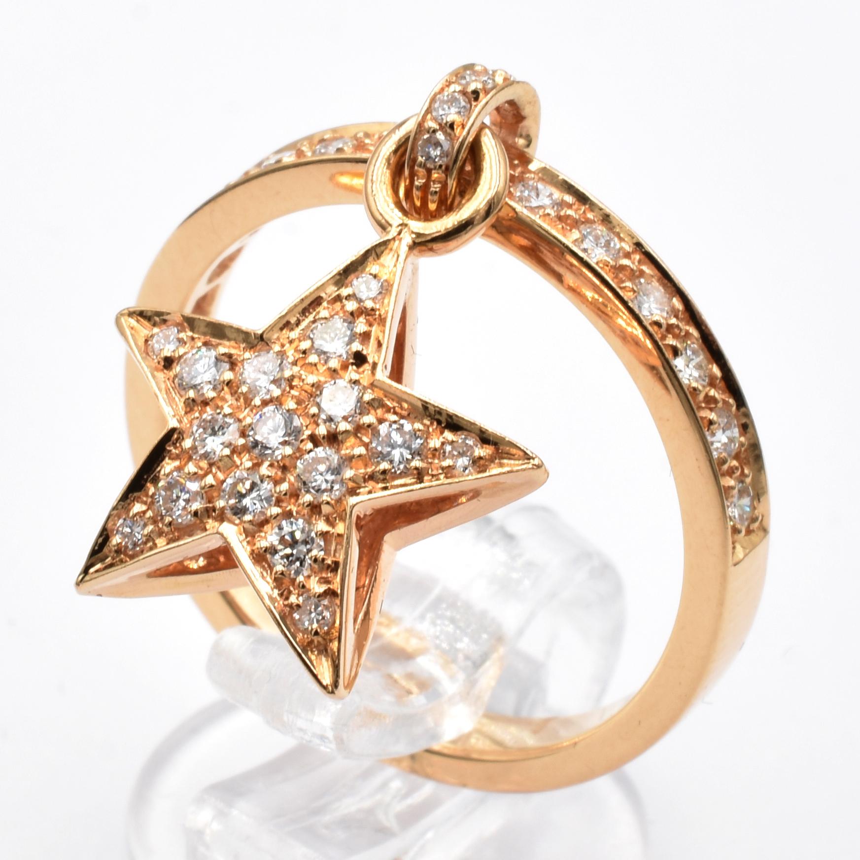 Diamant-Stern-Charm-Ring aus Roségold, hergestellt in Italien (Zeitgenössisch) im Angebot
