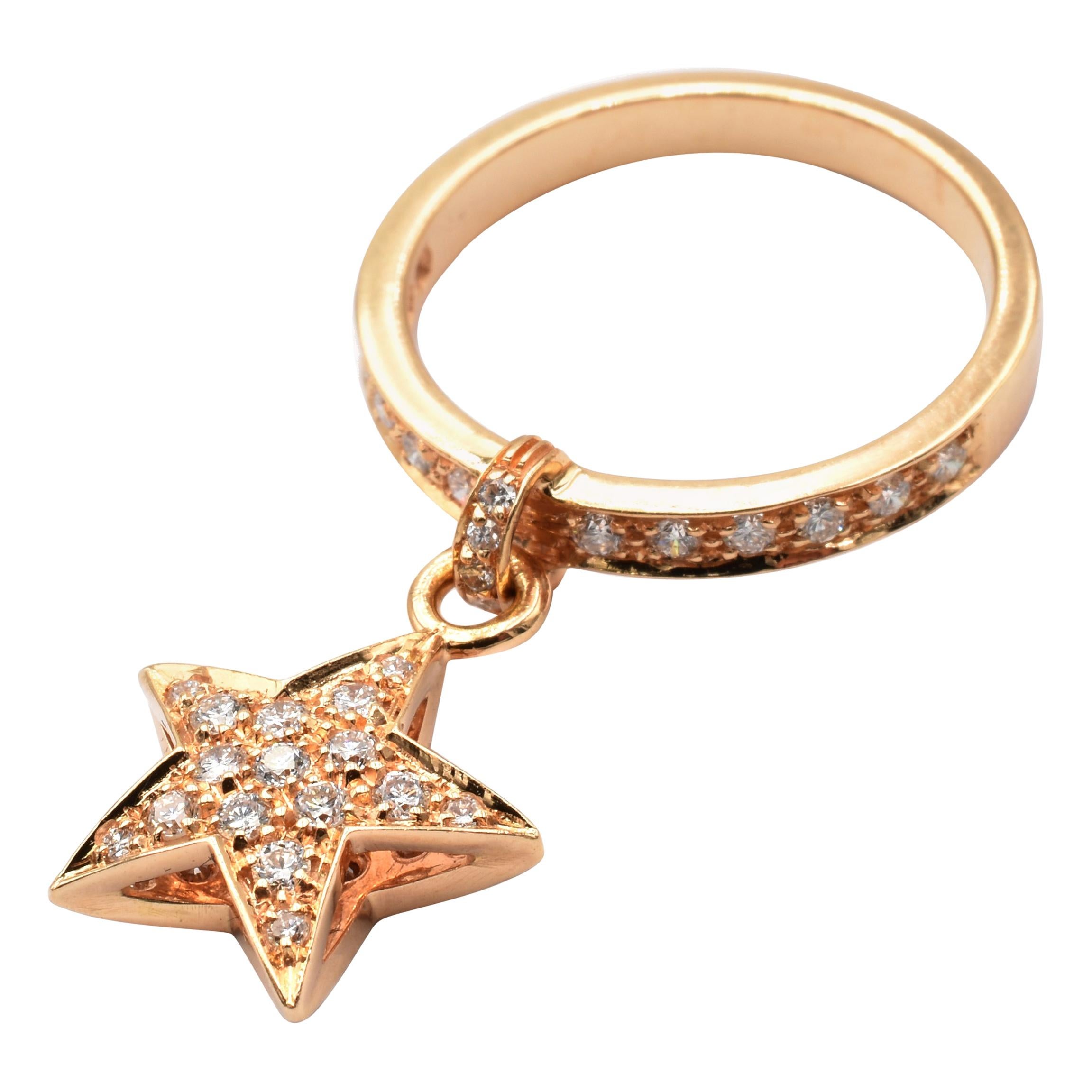 Diamond Star Charm Ring Rose Gold Made in Italy For Sale