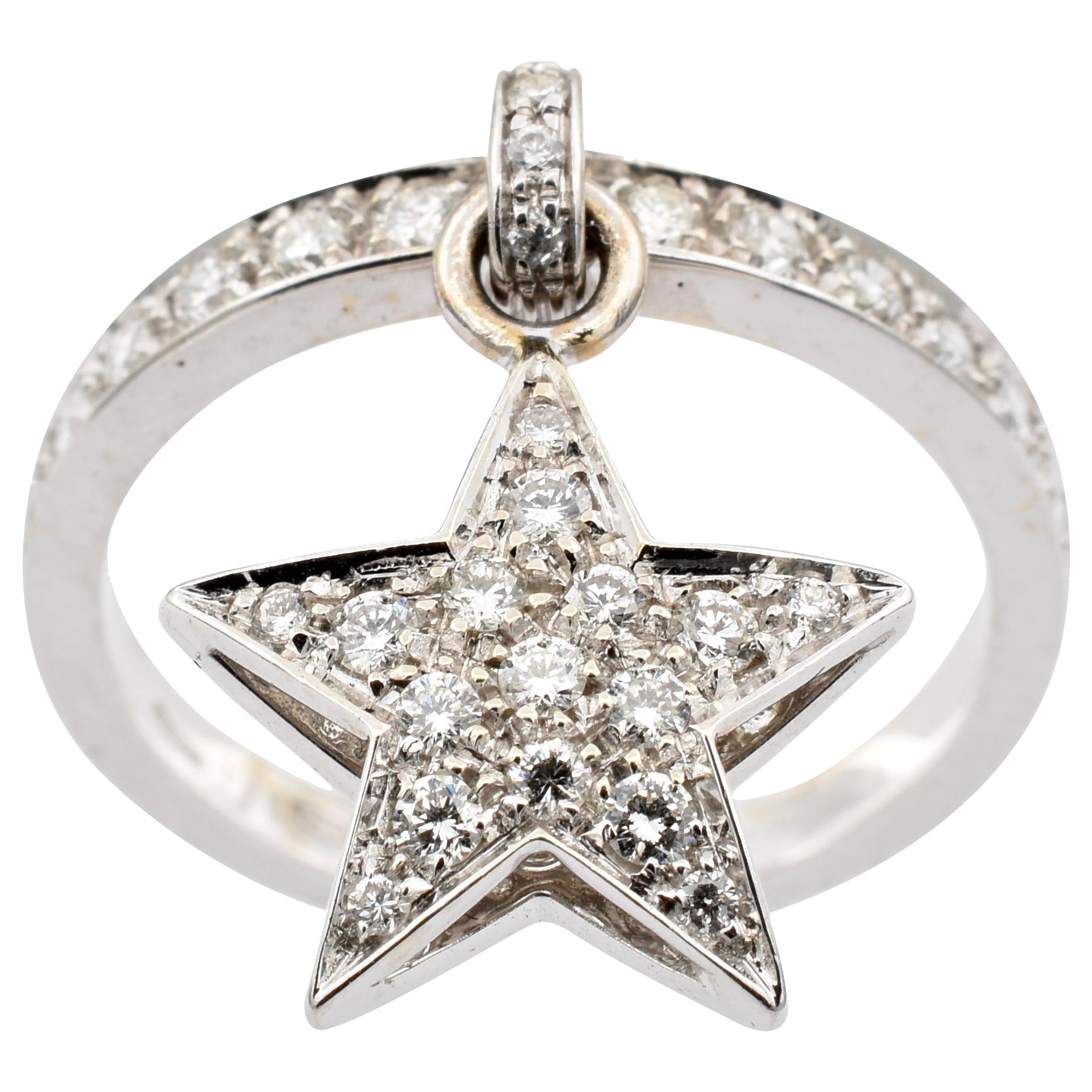 Diamond Star Charm Ring White Gold Made in Italy