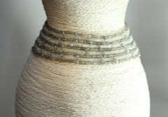 Diamond Star Choker Necklace of 18 Karat Gold Labradorite and Moonstone Beads