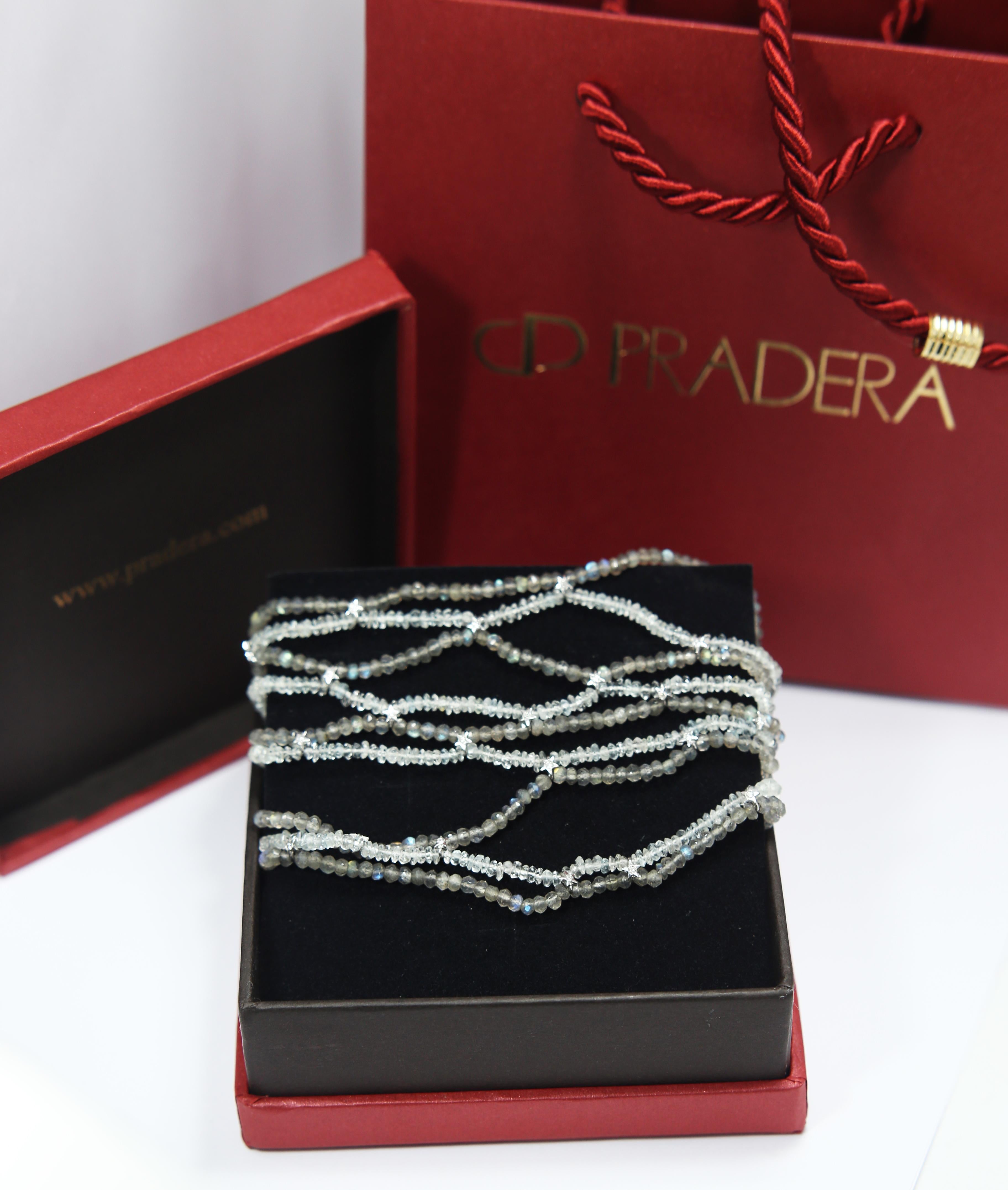 Brilliant Cut Diamond Star Choker Necklace of 18 Karat Gold Labradorite and Moonstone Beads