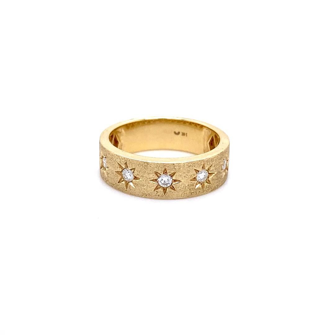 Diamond Star Cigar Band, Matte 14K Yellow Gold, Starburst Flush Set Diamonds In New Condition For Sale In Austin, TX
