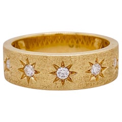 Diamond Star Cigar Band, Matte 14K Yellow Gold, Starburst Flush Set Diamonds