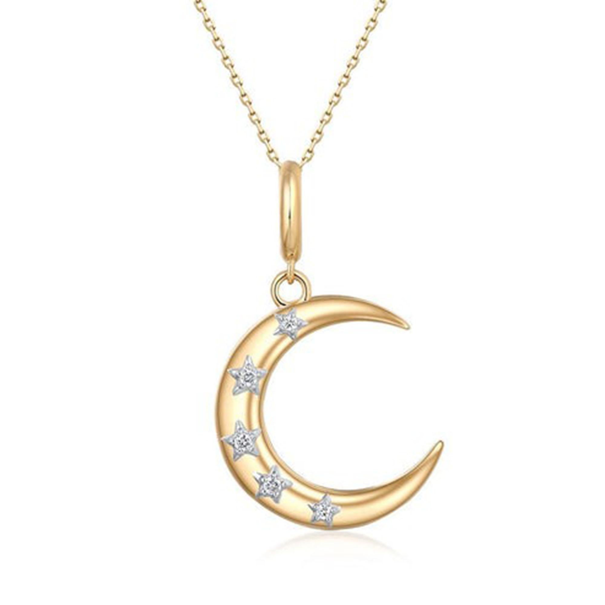 Collier pendentif en or jaune 14K (18k sur demande) étoile diamantée croissant de lune Neuf - En vente à Los Angeles, CA