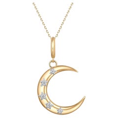 Diamond Star Crescent Moon 14K ( 18k upon request) Yellow Gold Pendant Necklace