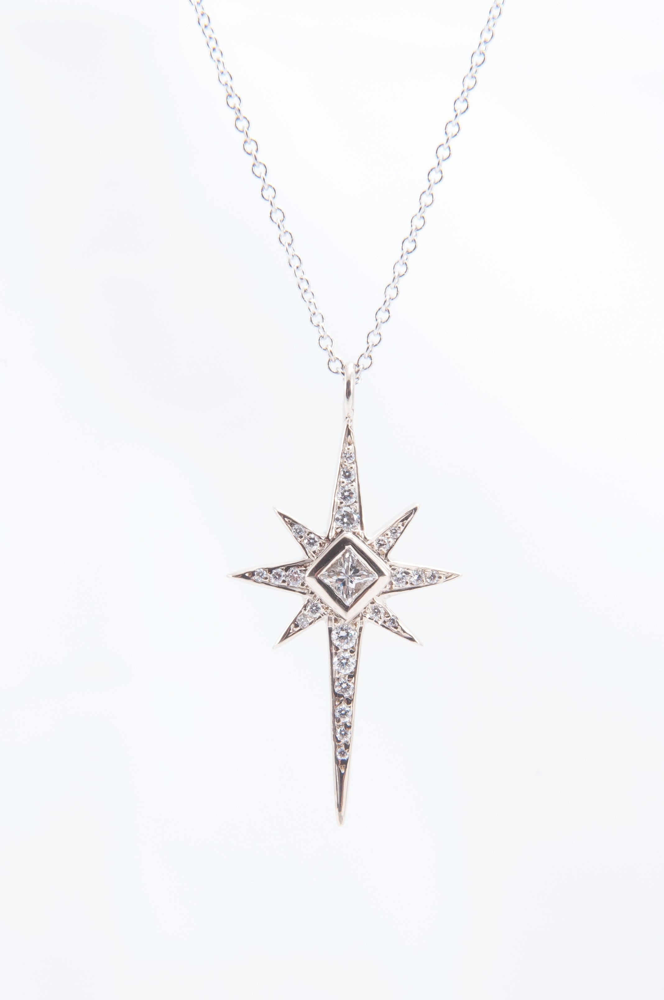 Princess Cut Diamond Star Cross Pendant For Sale
