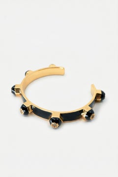 Pulsera tipo brazalete «Diamond Star» con esmalte negro, estilo brutalista, chapada en oro de 14k