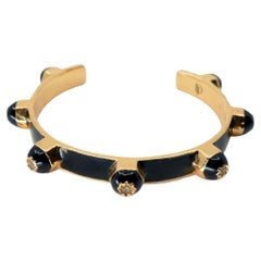 Diamond Star Cuff Bracelet Black Enamel Brutalist 14k Gold Plated