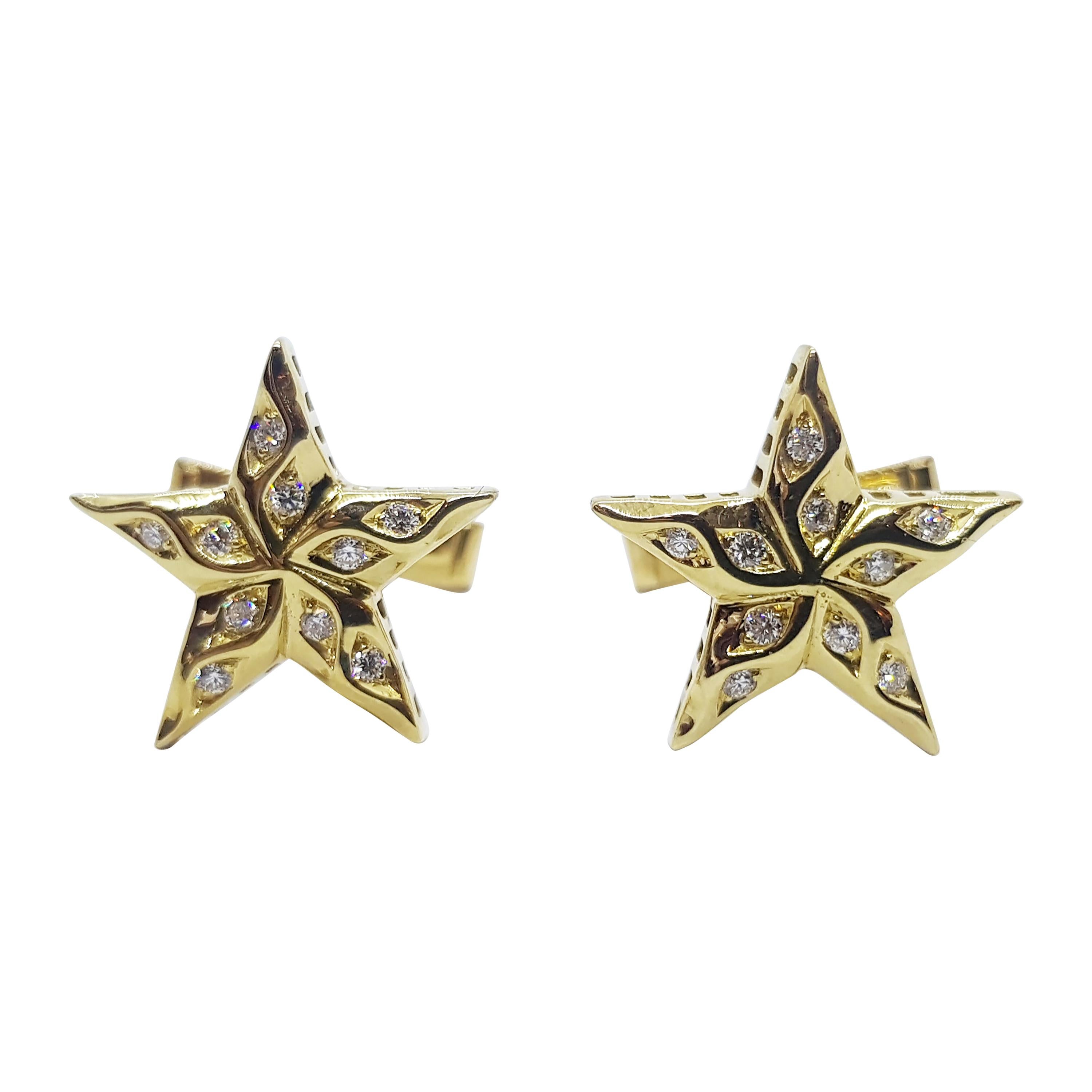 Diamond Star Cufflinks Set in 18 Karat Gold Settings