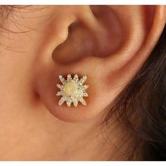 Diamond Star Dainty Earring in 14k Gold Ethiopian Opal Minimalist