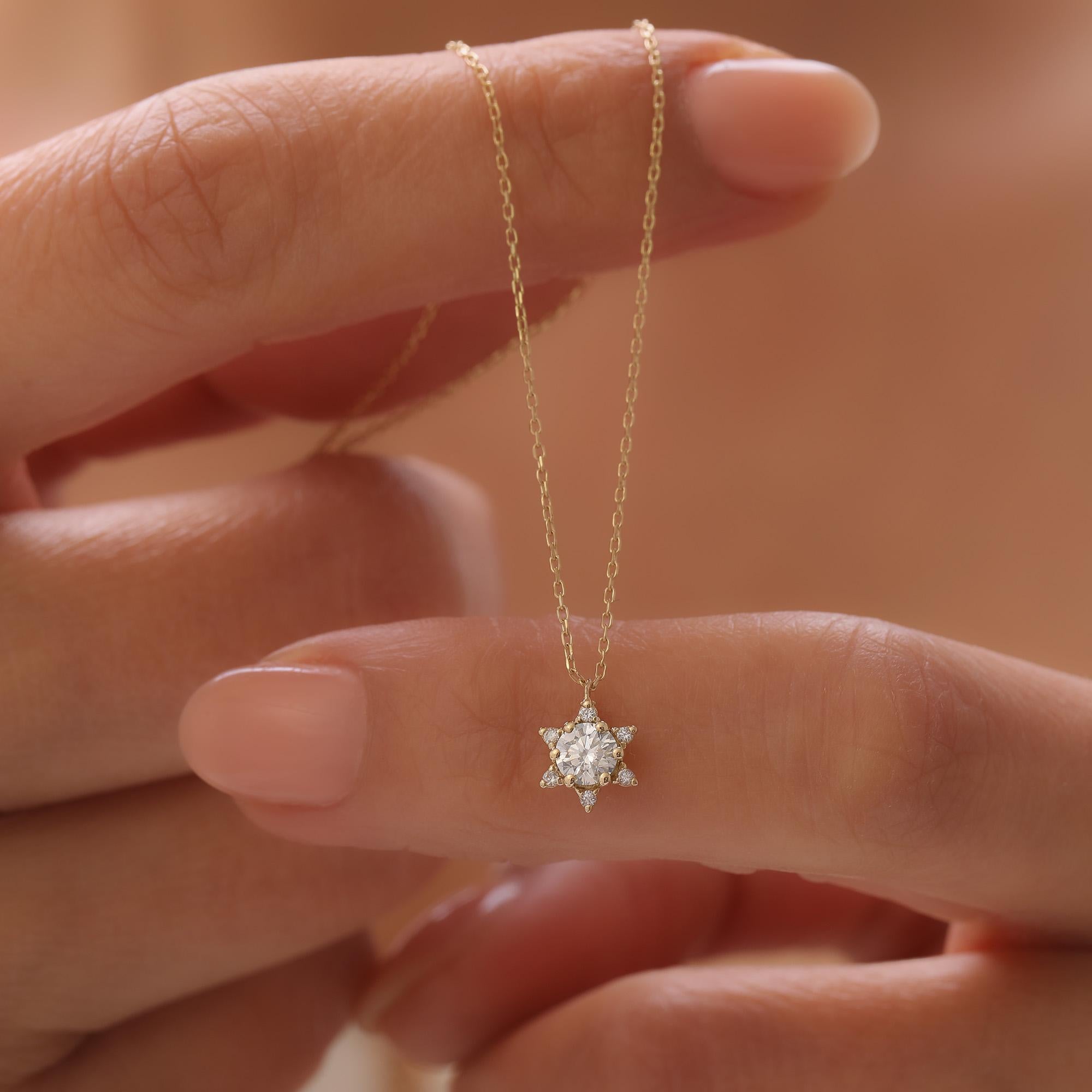 Diamant Stern zierliche Halskette (Rundschliff) im Angebot