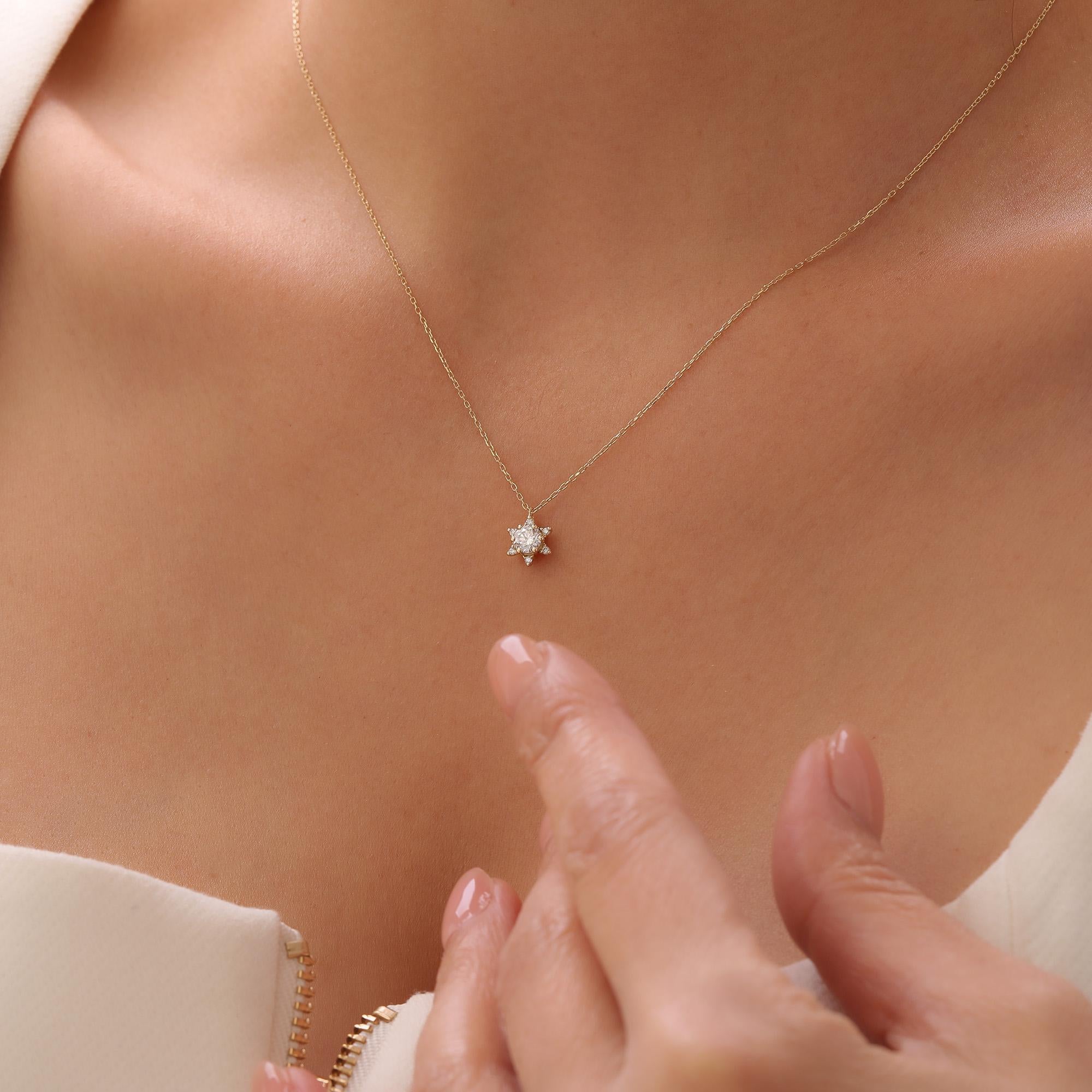 Diamant Stern zierliche Halskette im Zustand „Neu“ im Angebot in Fatih, 34