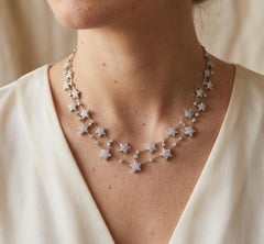 Diamond Star Double Row Necklace 4.55ct 18K White Gold Collar Style