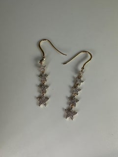 Diamond Star Earrings 14 Karat Yellow Gold Long Stunning Glamorous Earrings