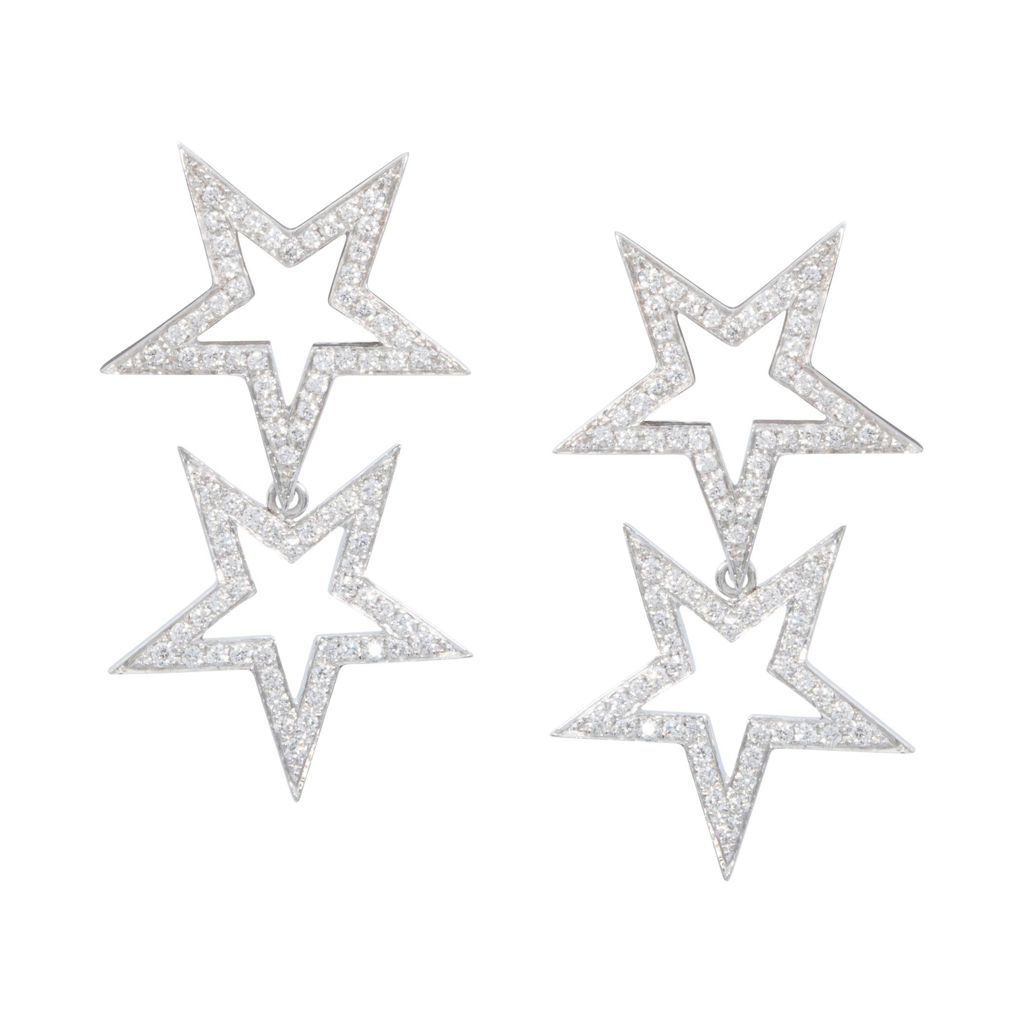 An Order of Bling Diamond Star Earrings, 18 Karat White Gold For Sale