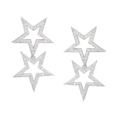 An Order of Bling Diamond Star Earrings, 18 Karat White Gold