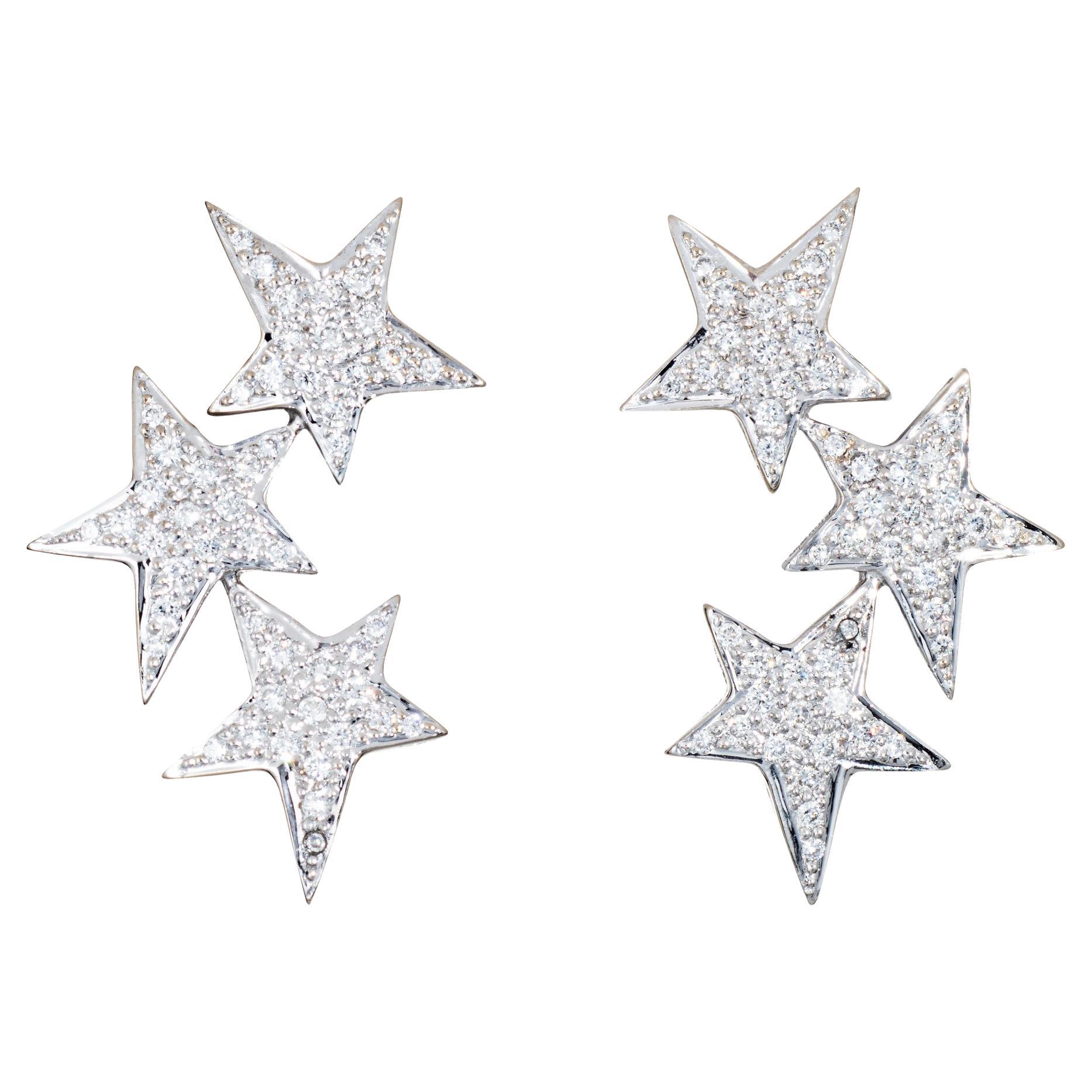 Orecchini a stella con diamanti Estate Jewelry in oro bianco 18 carati a 3 livelli Gioielli celestiali