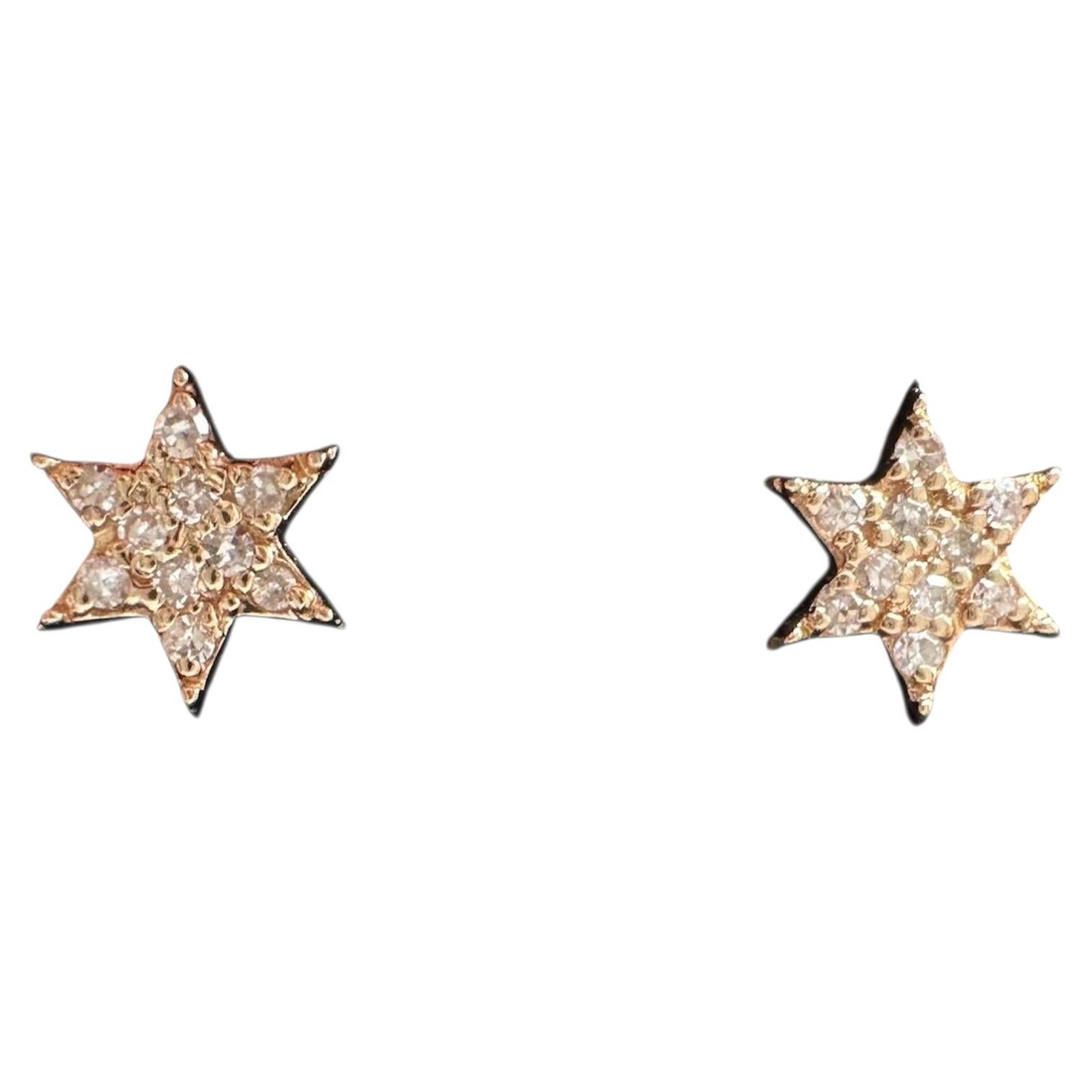 Diamant Stern Ohrringe in 14kt Gelbgold - 0.17ctw GH SI, Push Backs, Neu