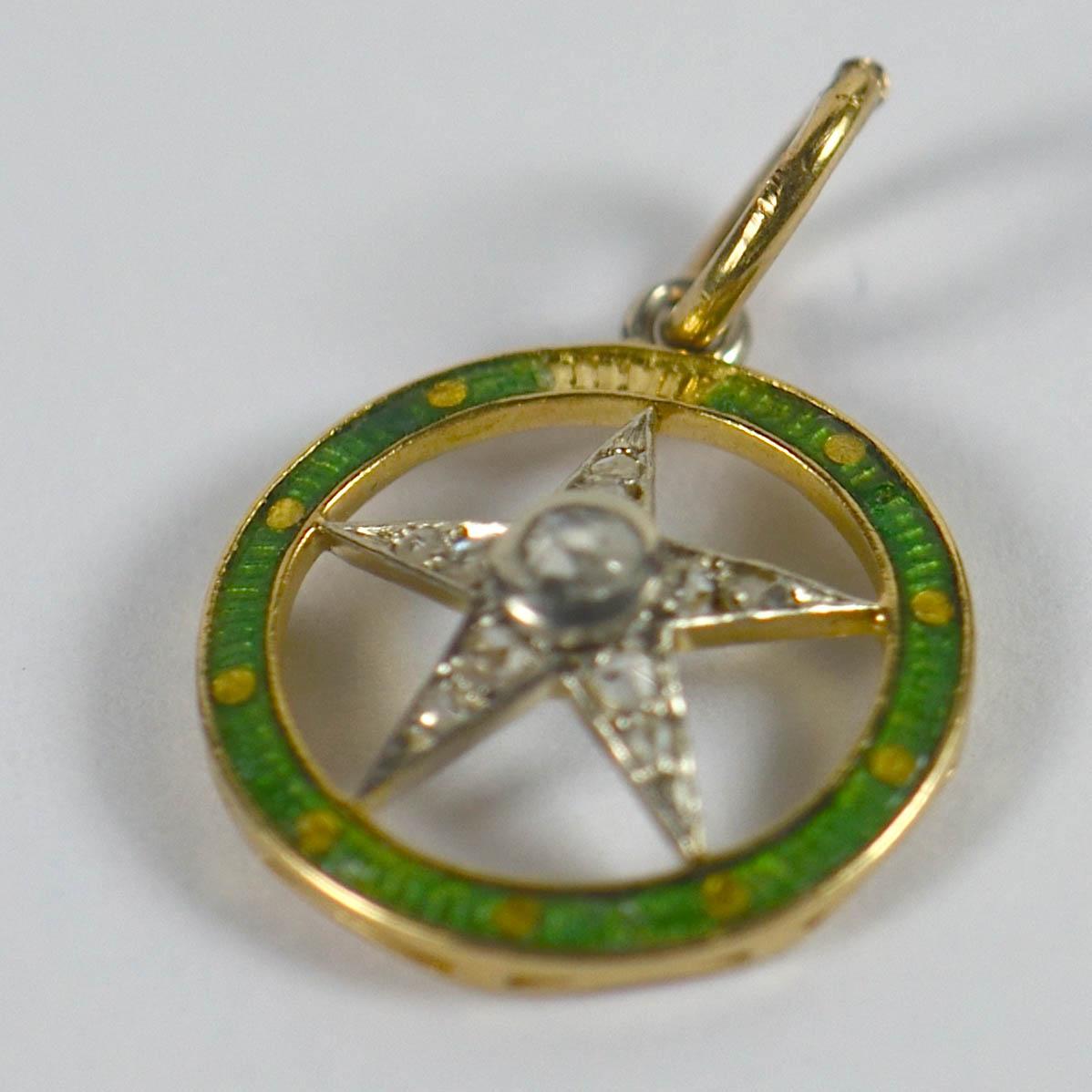 Art Deco Diamond Star Enamel Gold Circle Pendant Charm