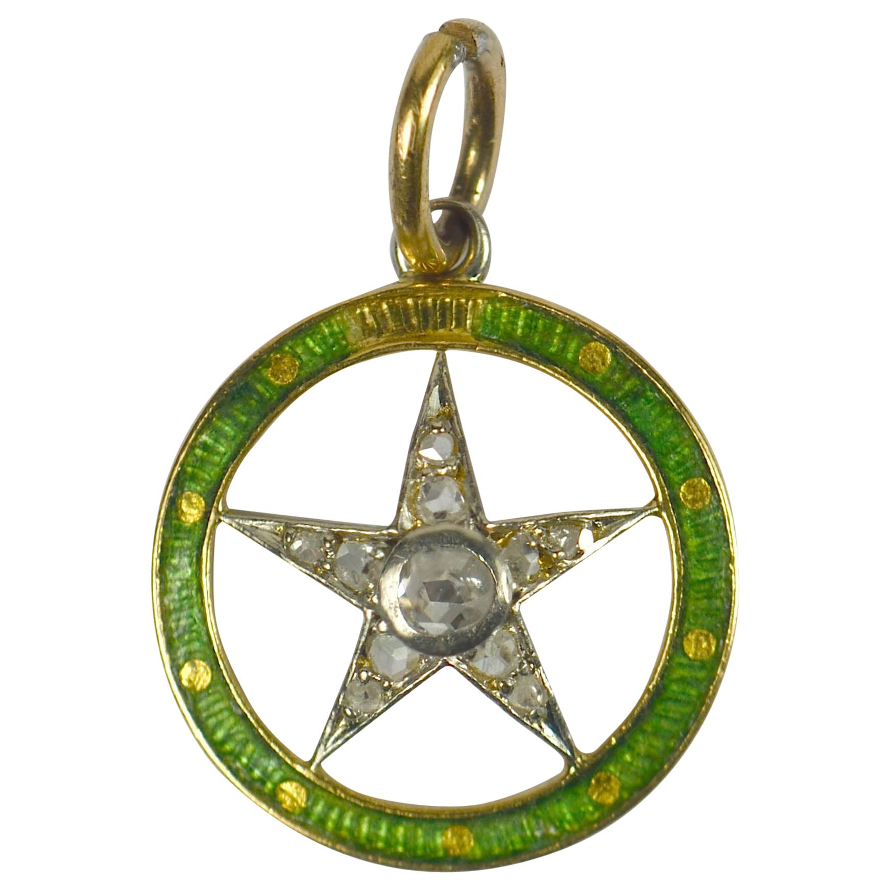 Diamond Star Enamel Gold Circle Pendant Charm